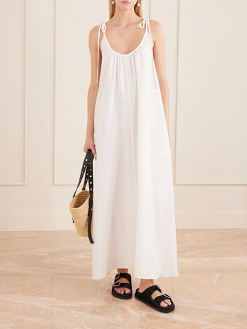 ANINE BING Flora gathered Lyocell and linen-blend maxi dress