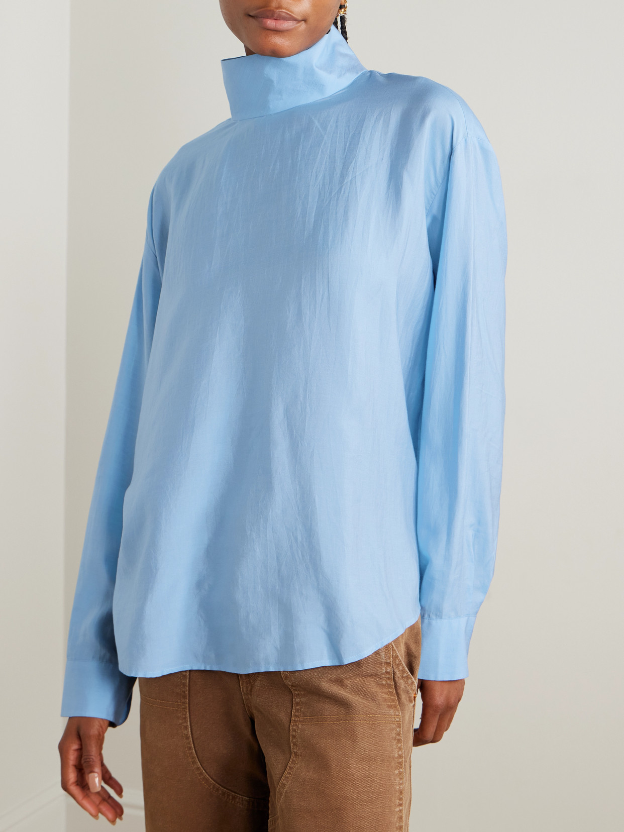 Lyocell And Silk-Blend Turtleneck Blouse