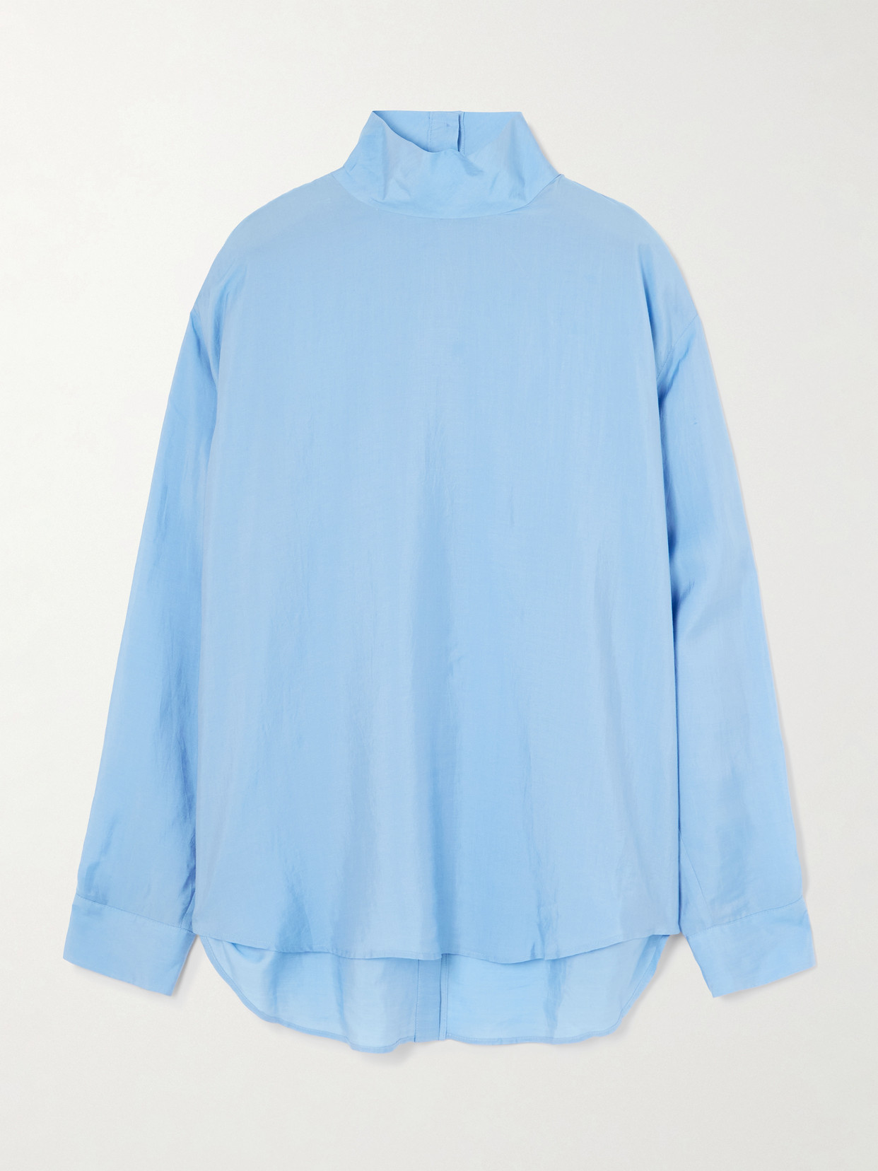 Tibi Lyocell And Silk-blend Turtleneck Blouse In Blue
