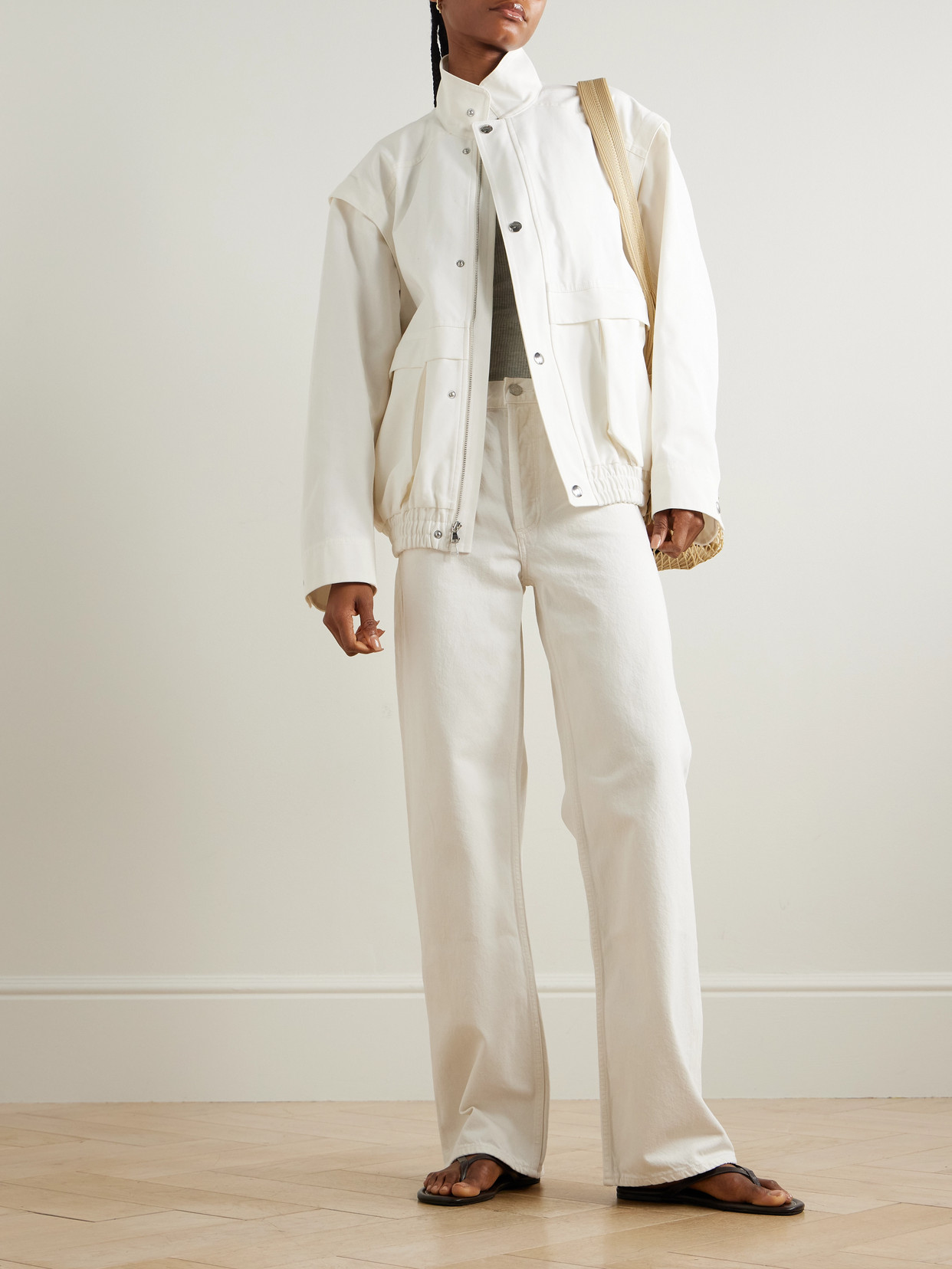 Tibi Patchwork Twill Slicker Jacket White In White