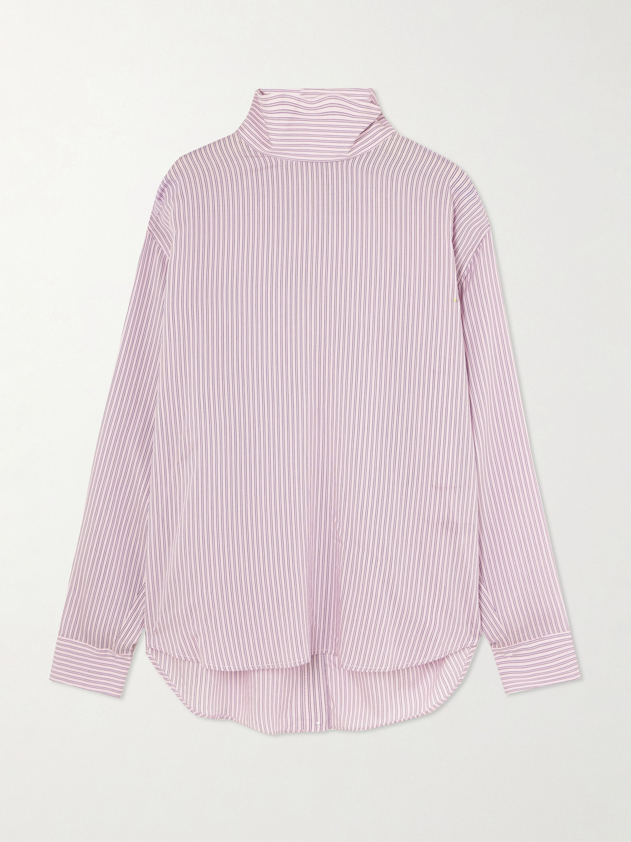 Tibi Striped Lyocell And Silk-blend Turtleneck Blouse In Pink