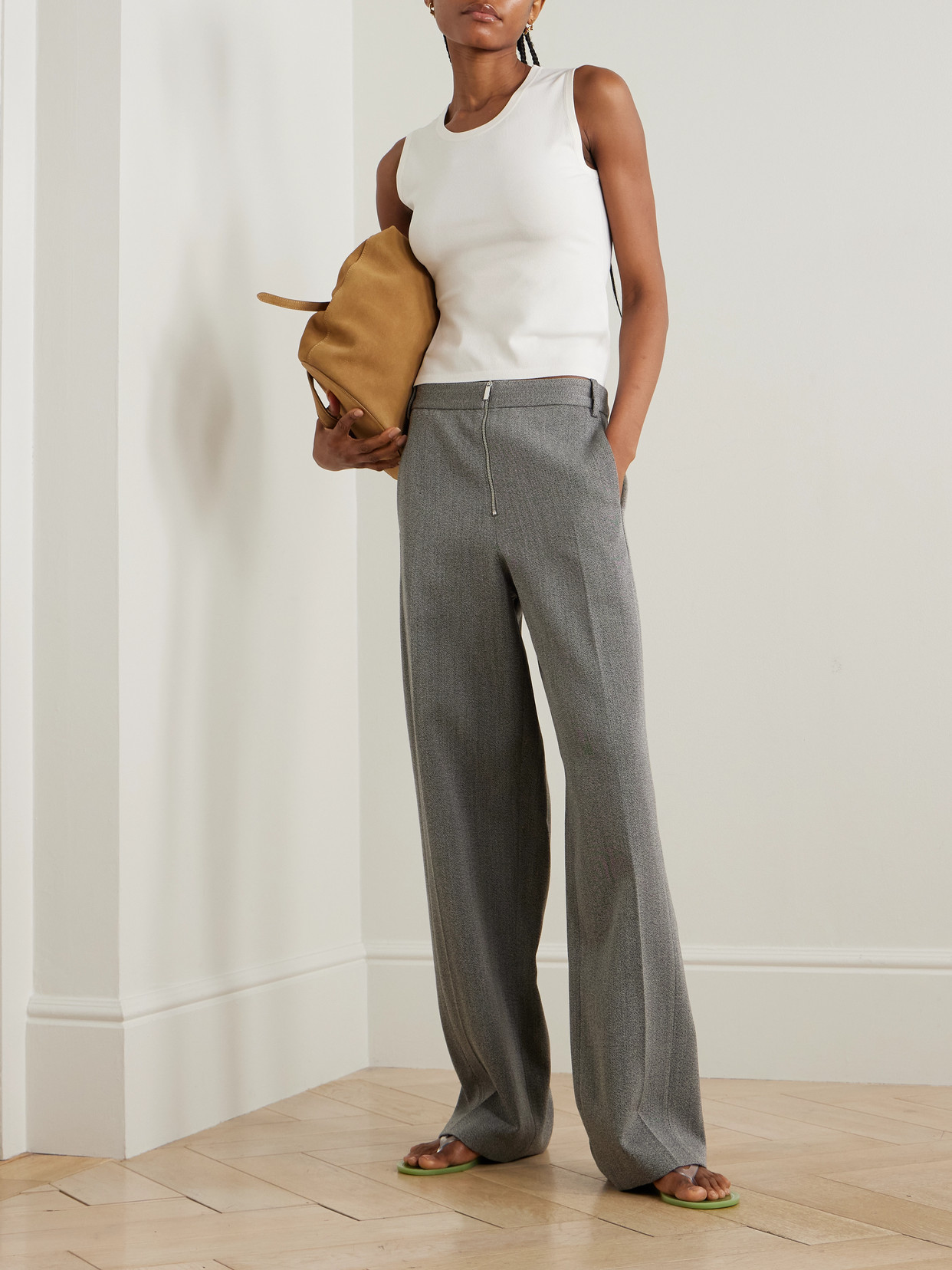 Tibi Wool Straight-leg Pants In Gray