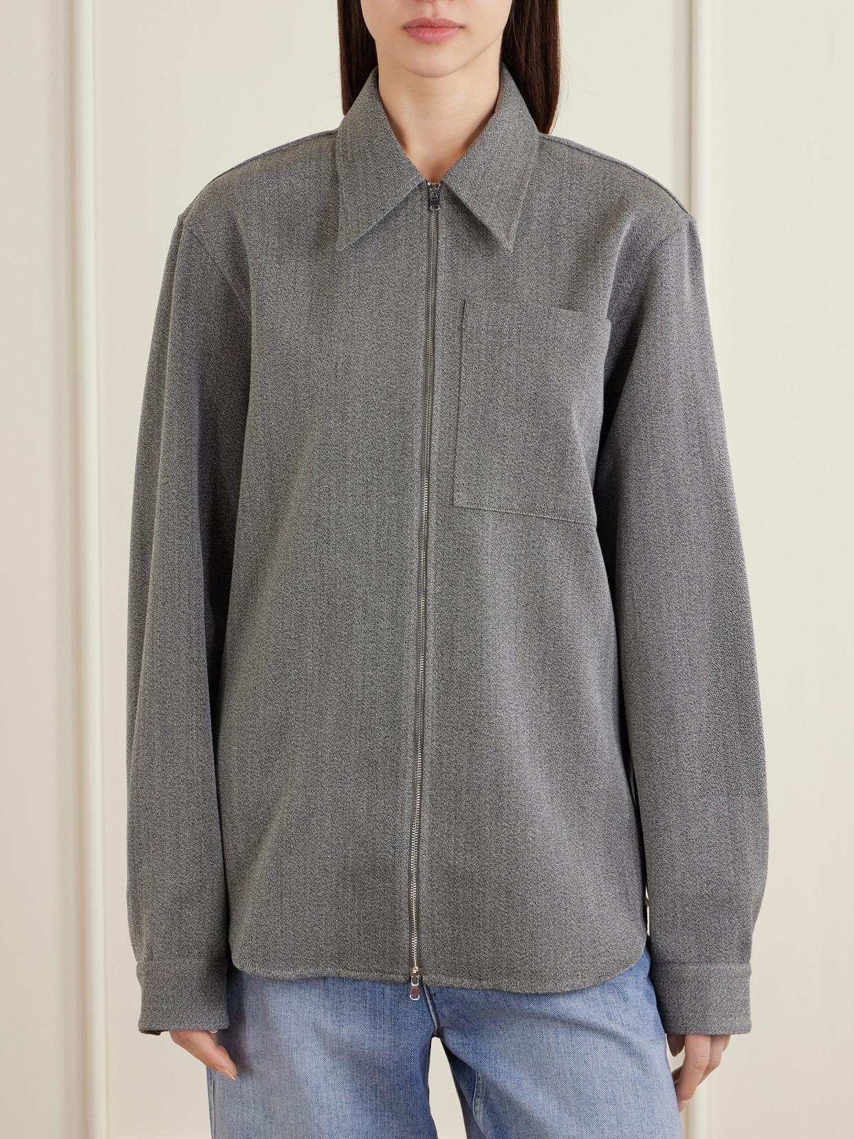 Mélange Virgin Wool Zip-Up Jacket