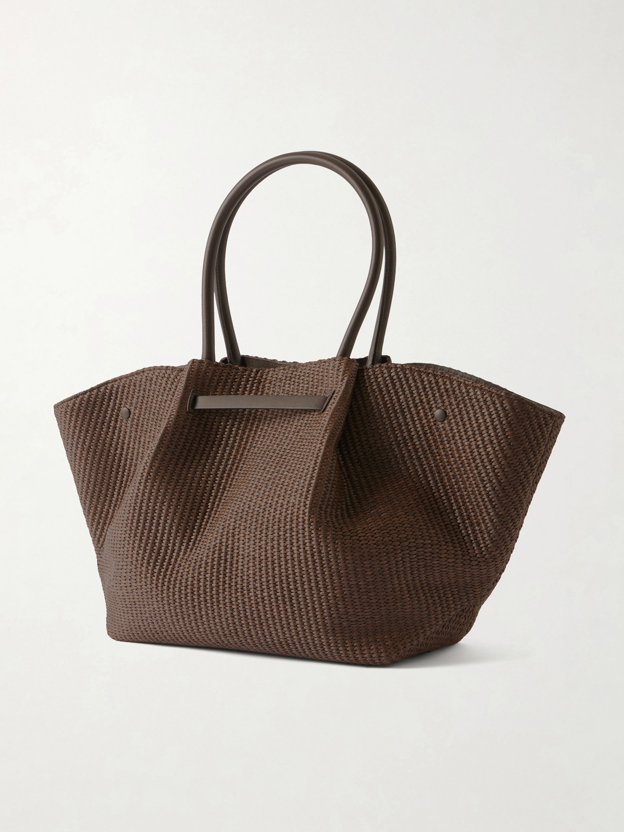 The New York Large Leather-Trimmed Raffia Tote