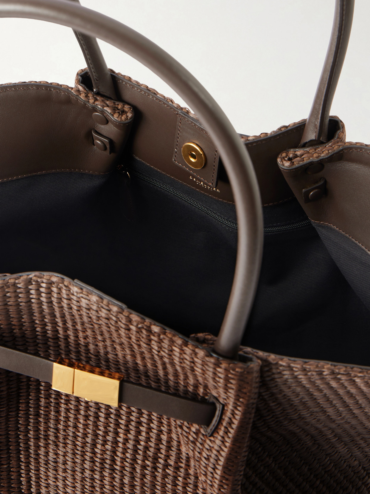 The New York Large Leather-Trimmed Raffia Tote
