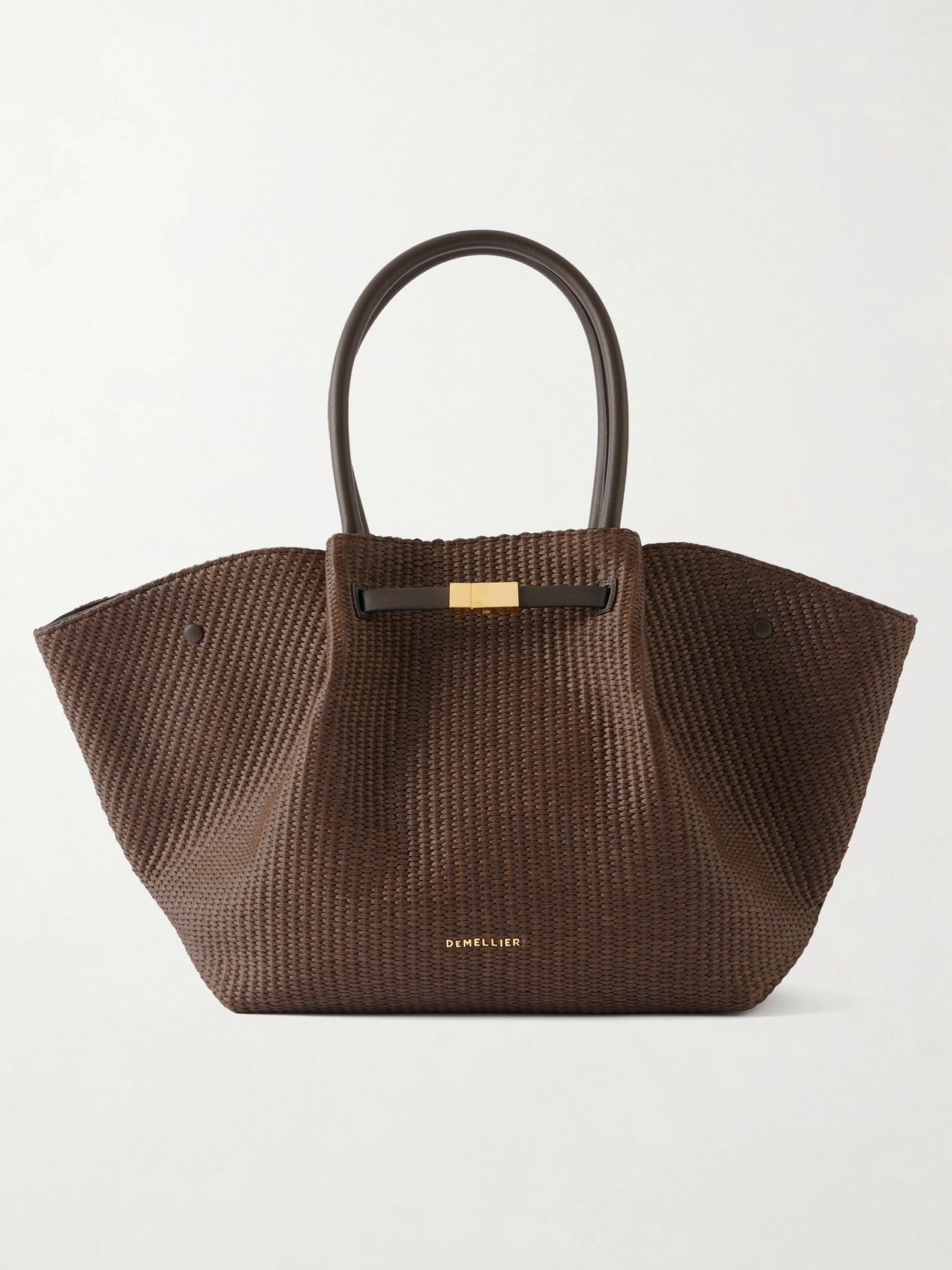 The New York large leather-trimmed raffia tote