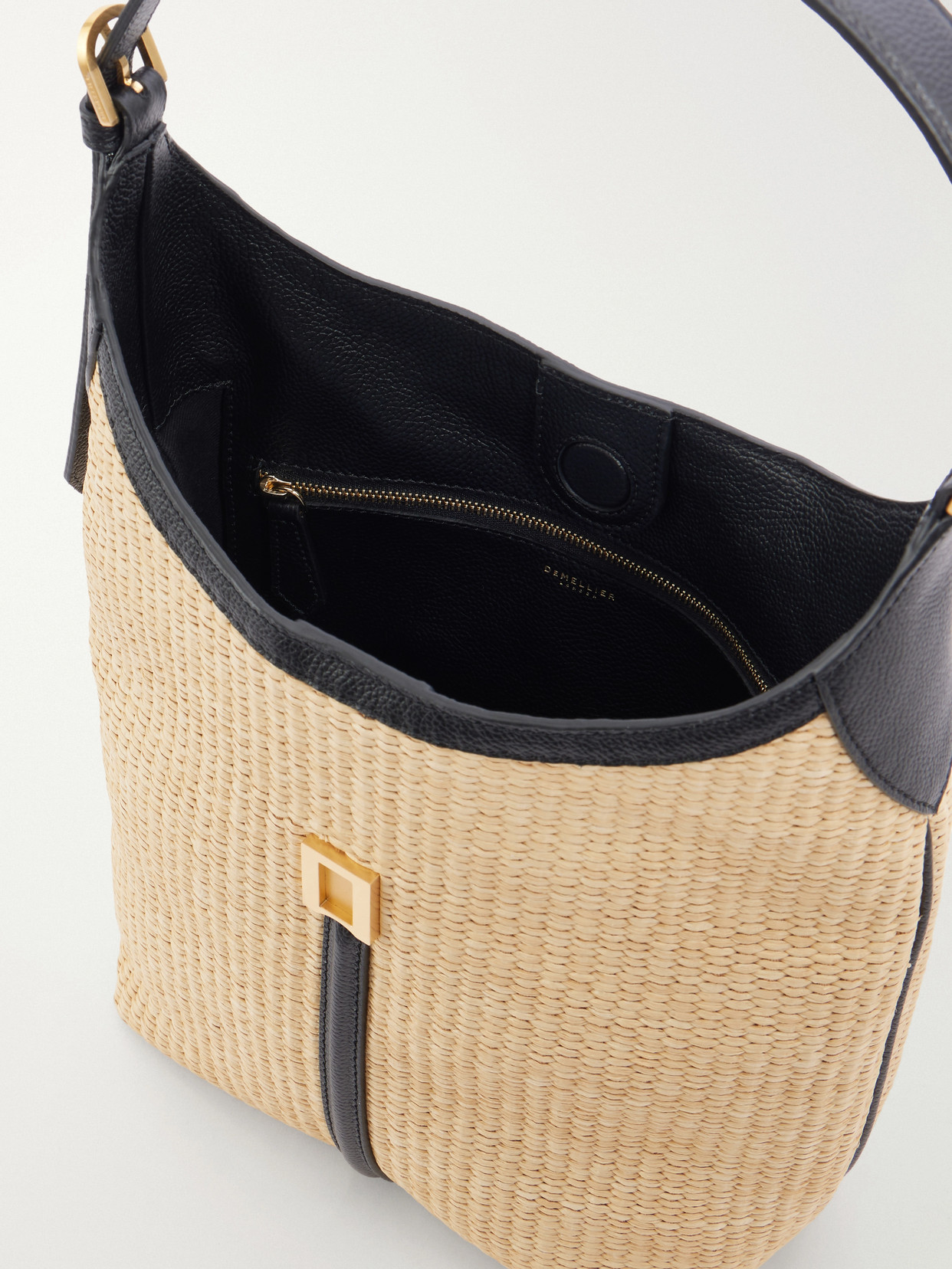 The Siena Leather-Trimmed Raffia Shoulder Bag