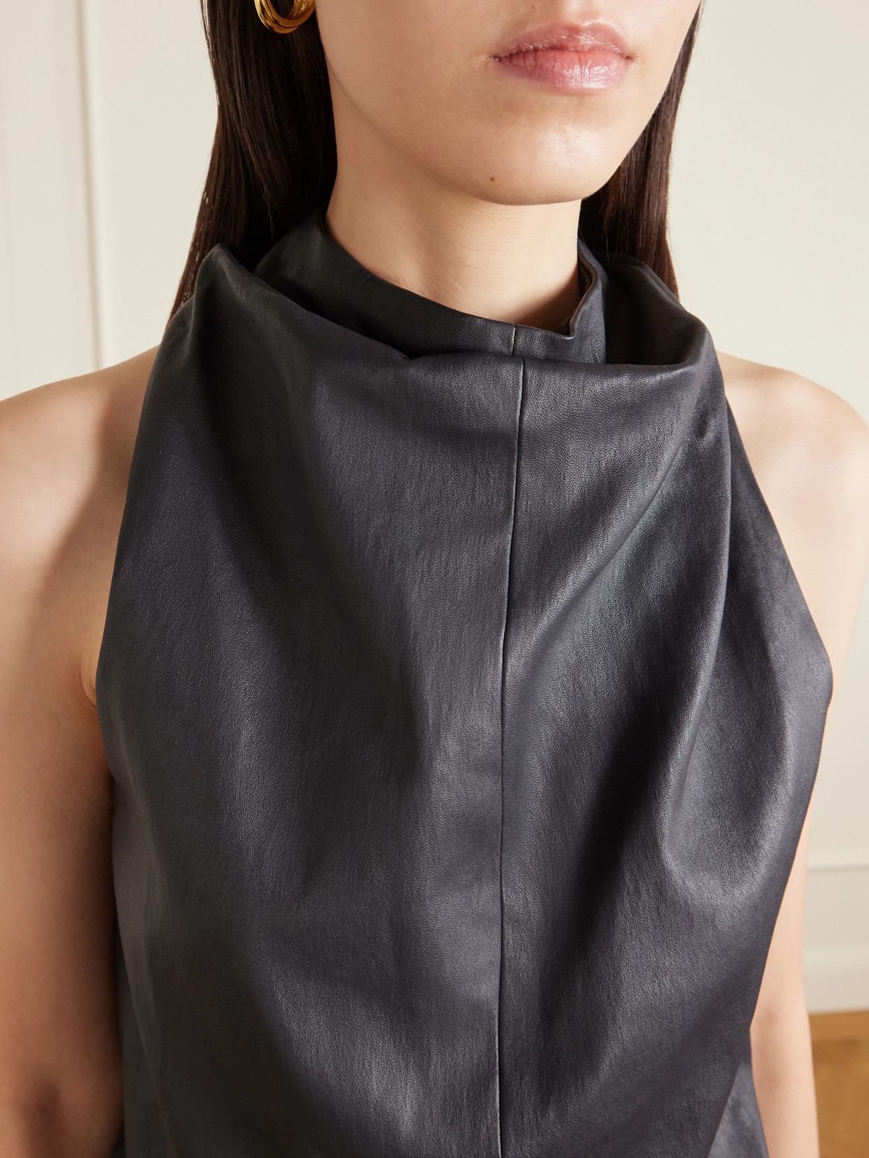 Aurea Draped Leather Halterneck Top
