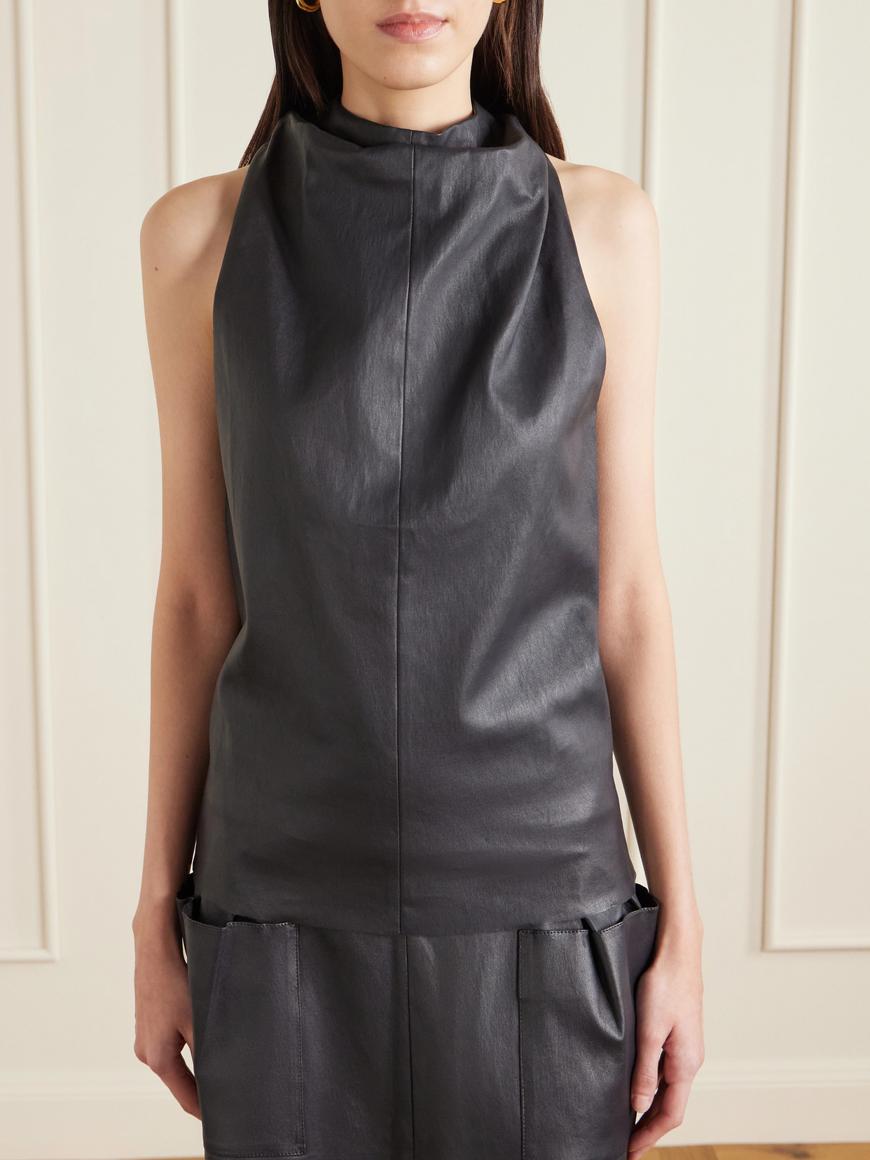Aurea Draped Leather Halterneck Top