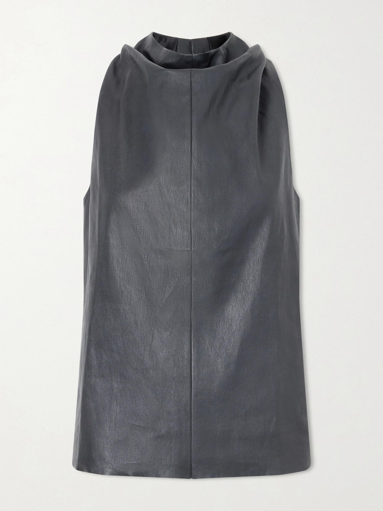Stouls Aurea Draped Leather Halterneck Top In Black