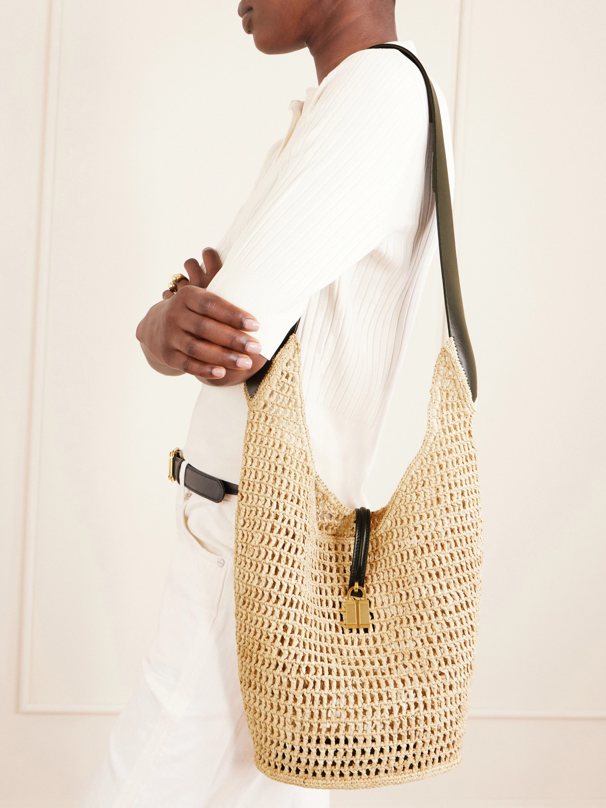 The Siena Leather-Trimmed Raffia Tote