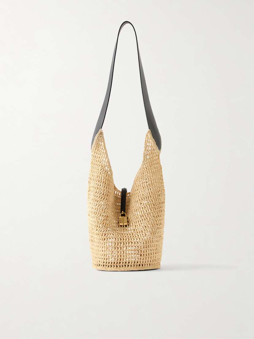 DeMellier The Siena Leather-trimmed Raffia Tote