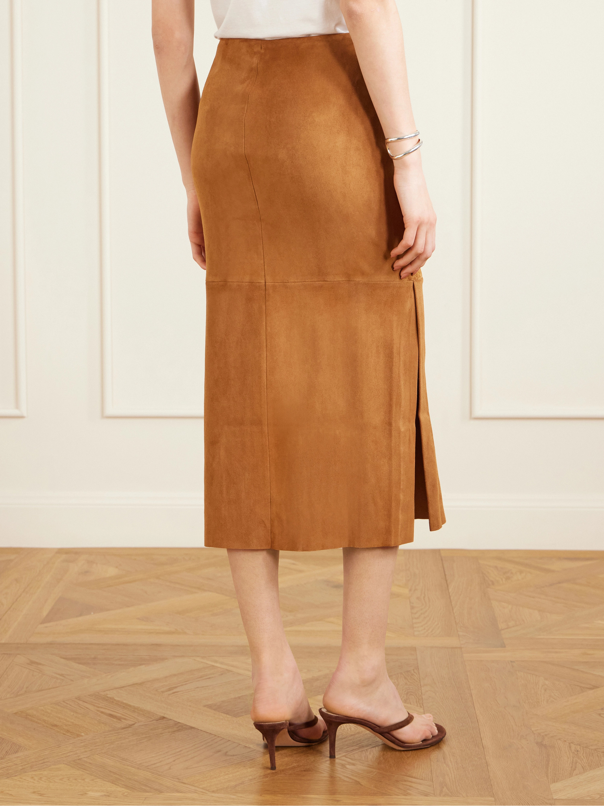 Stouls Winona paneled suede midi skirt