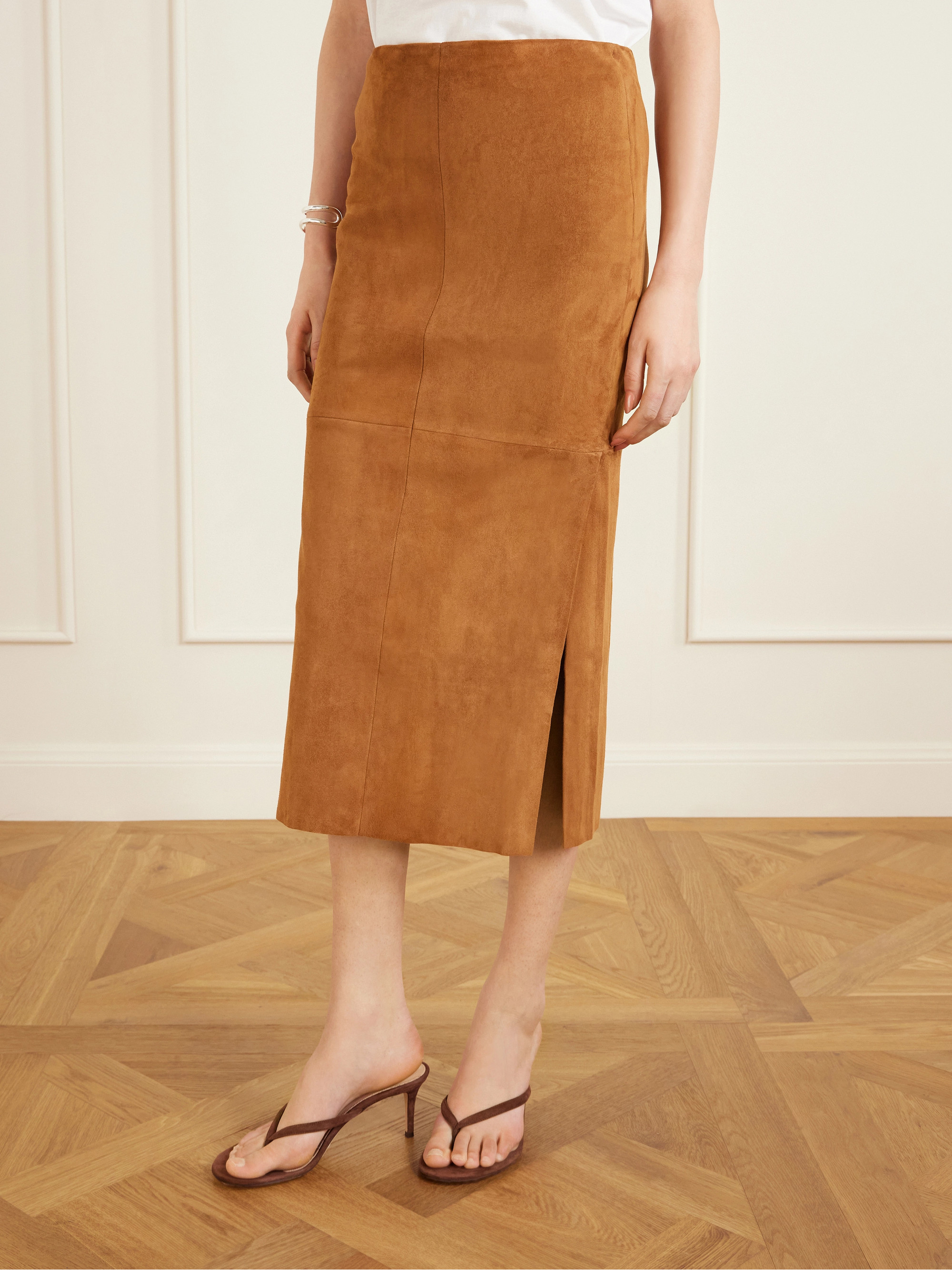 Stouls Winona paneled suede midi skirt