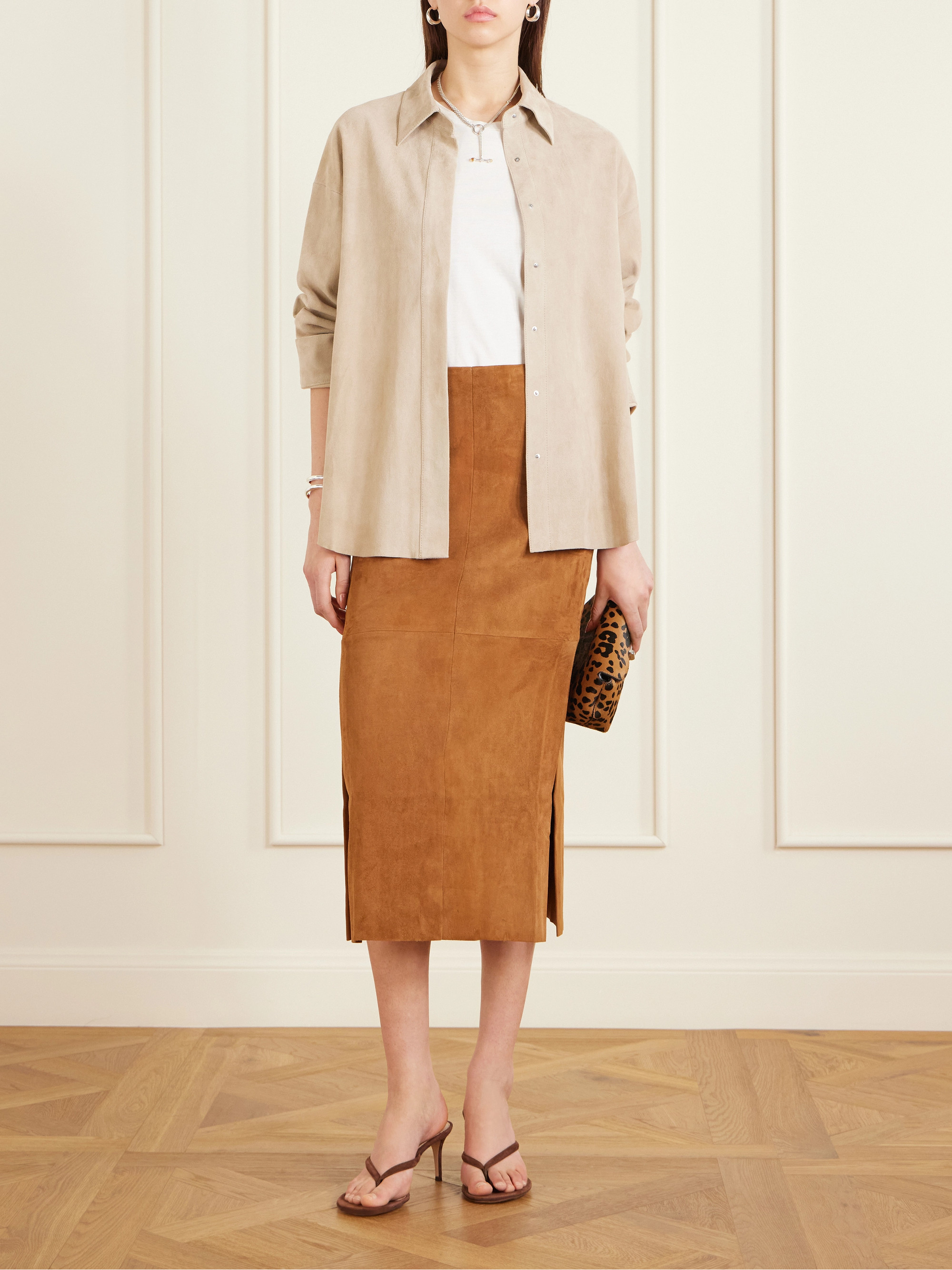 Stouls Winona paneled suede midi skirt