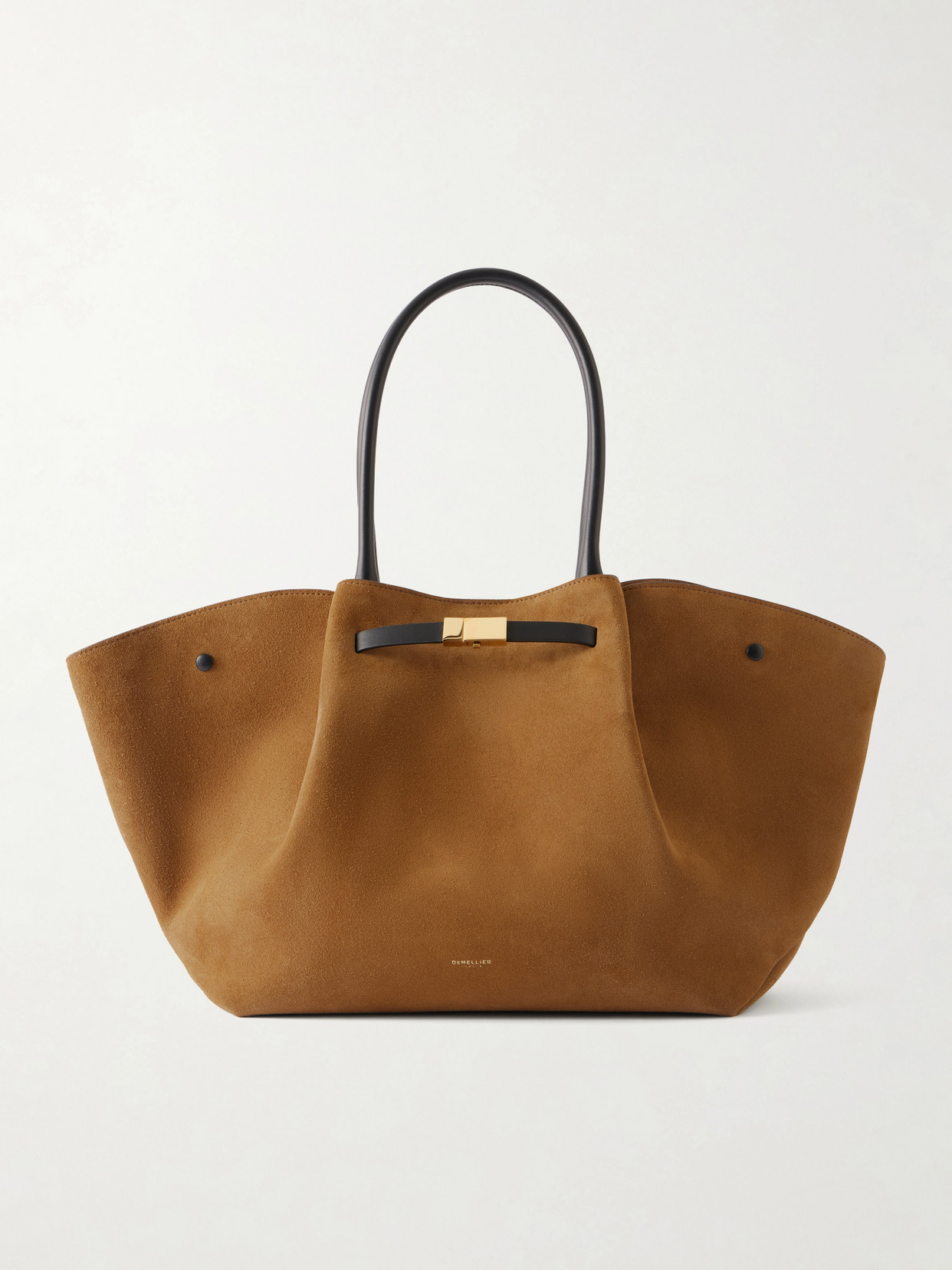 Demellier The New York Large Leather-trimmed Suede Tote In Brown