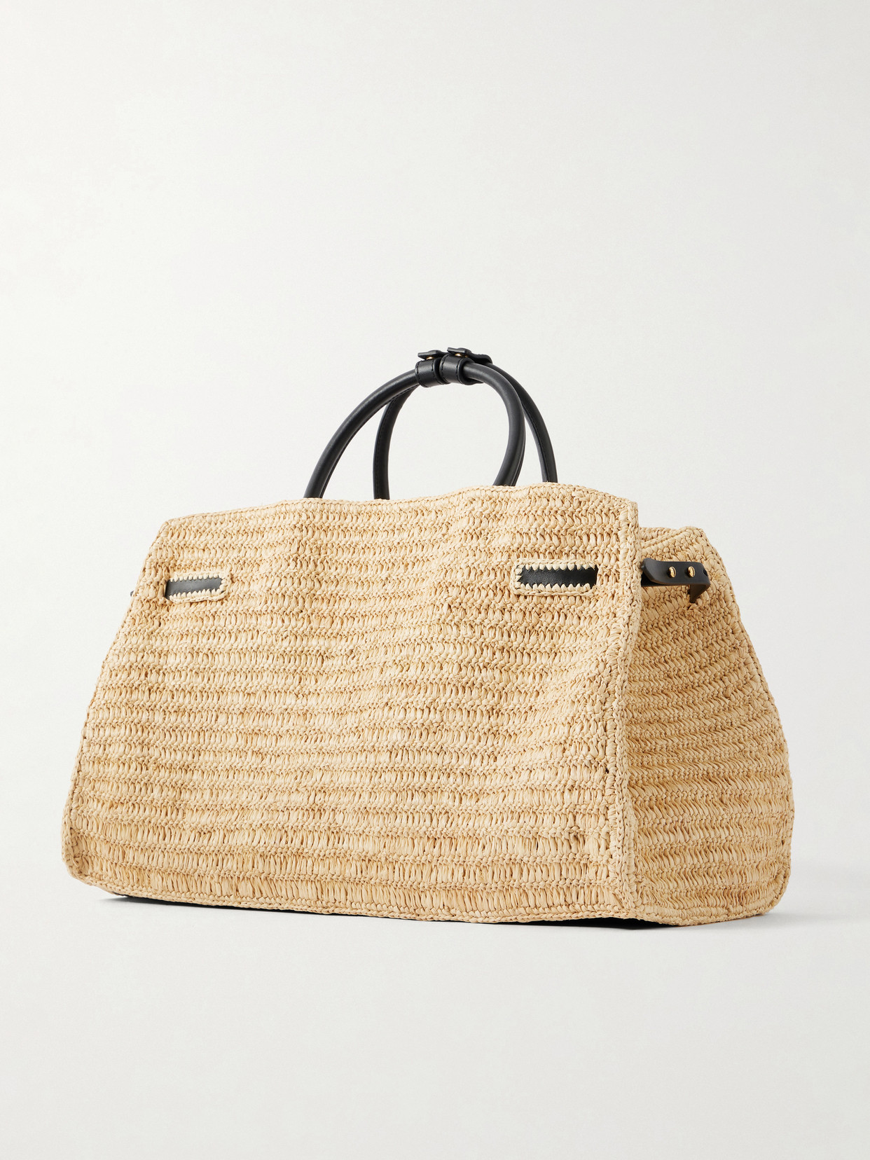 Hudson Leather-Trimmed Raffia Tote