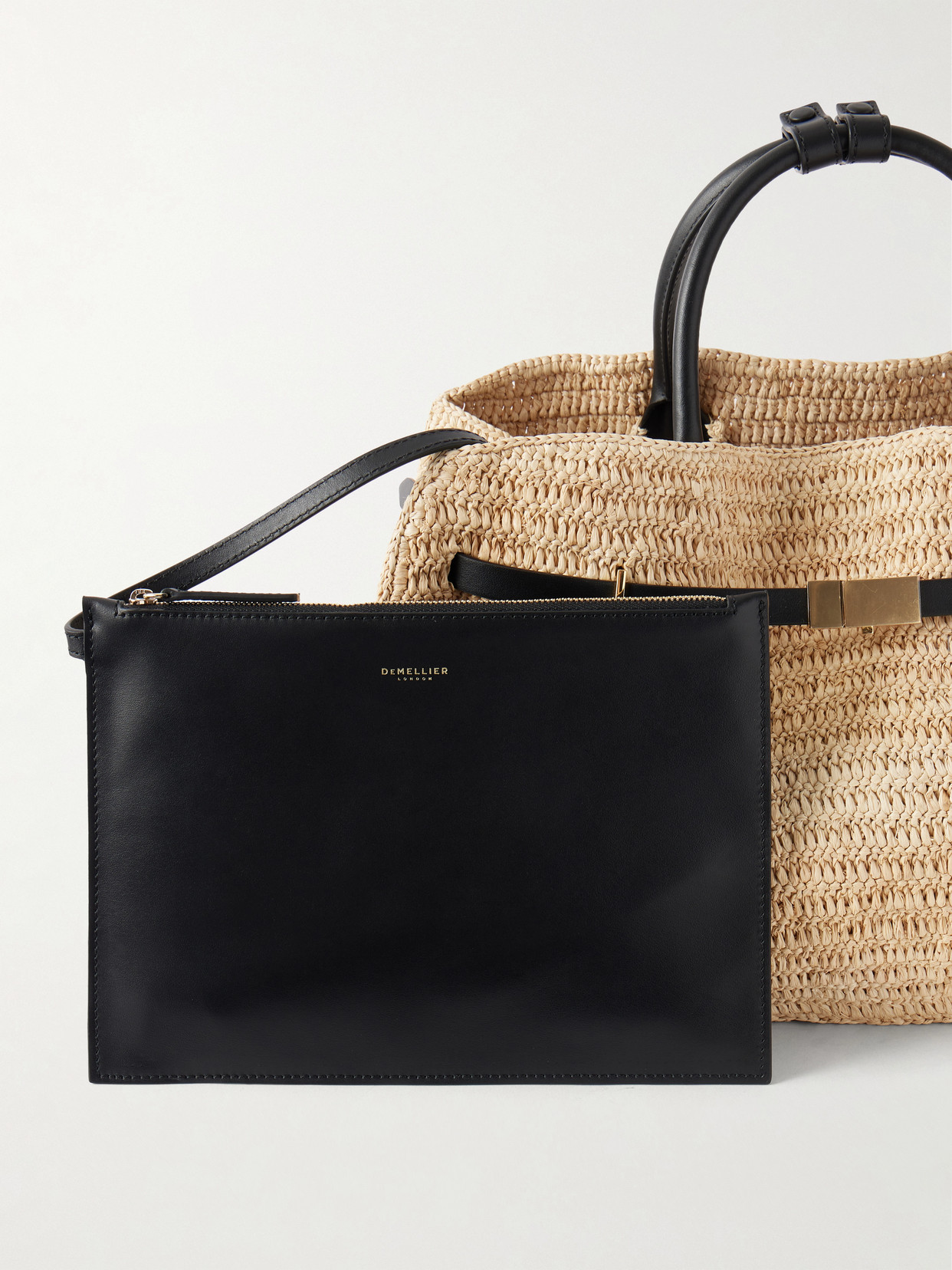 Hudson Leather-Trimmed Raffia Tote