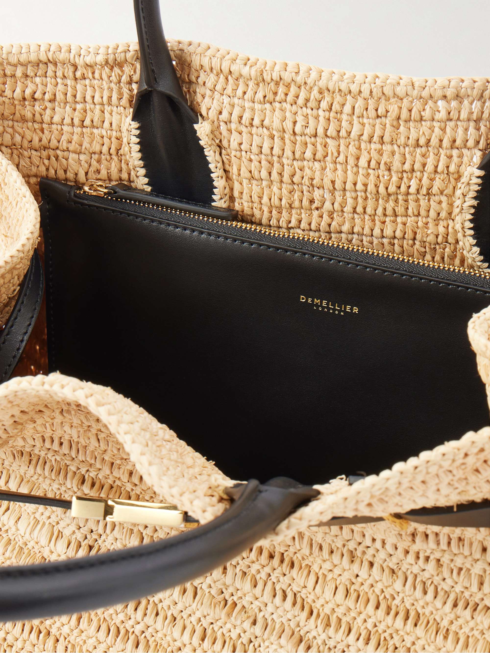 DEMELLIER Hudson leather-trimmed raffia tote | NET-A-PORTER