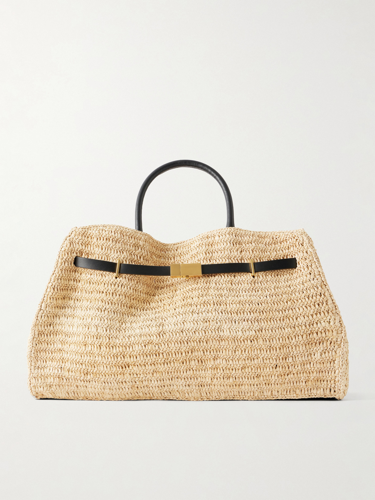 Demellier Hudson Leather-trimmed Raffia Tote In Neutral