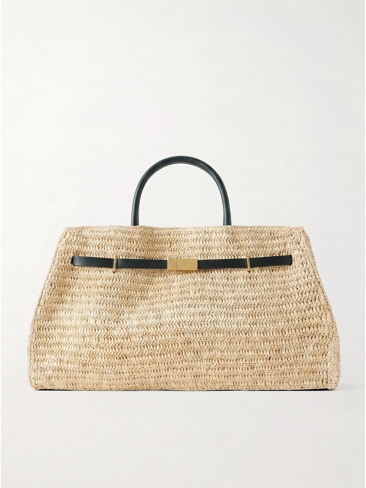 Hudson leather-trimmed raffia tote