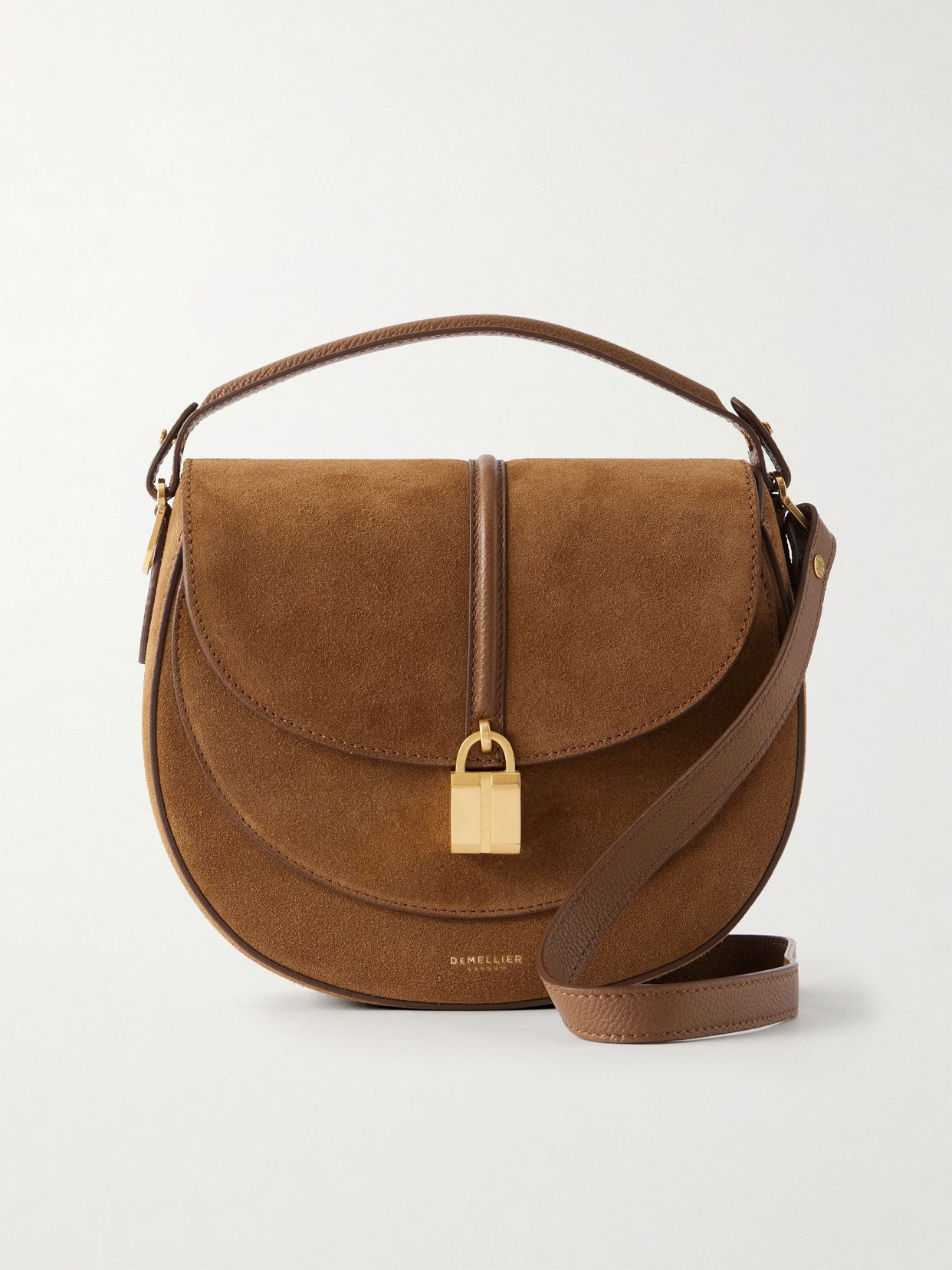 the sienna saddle leather trimmed suede shoulder bag