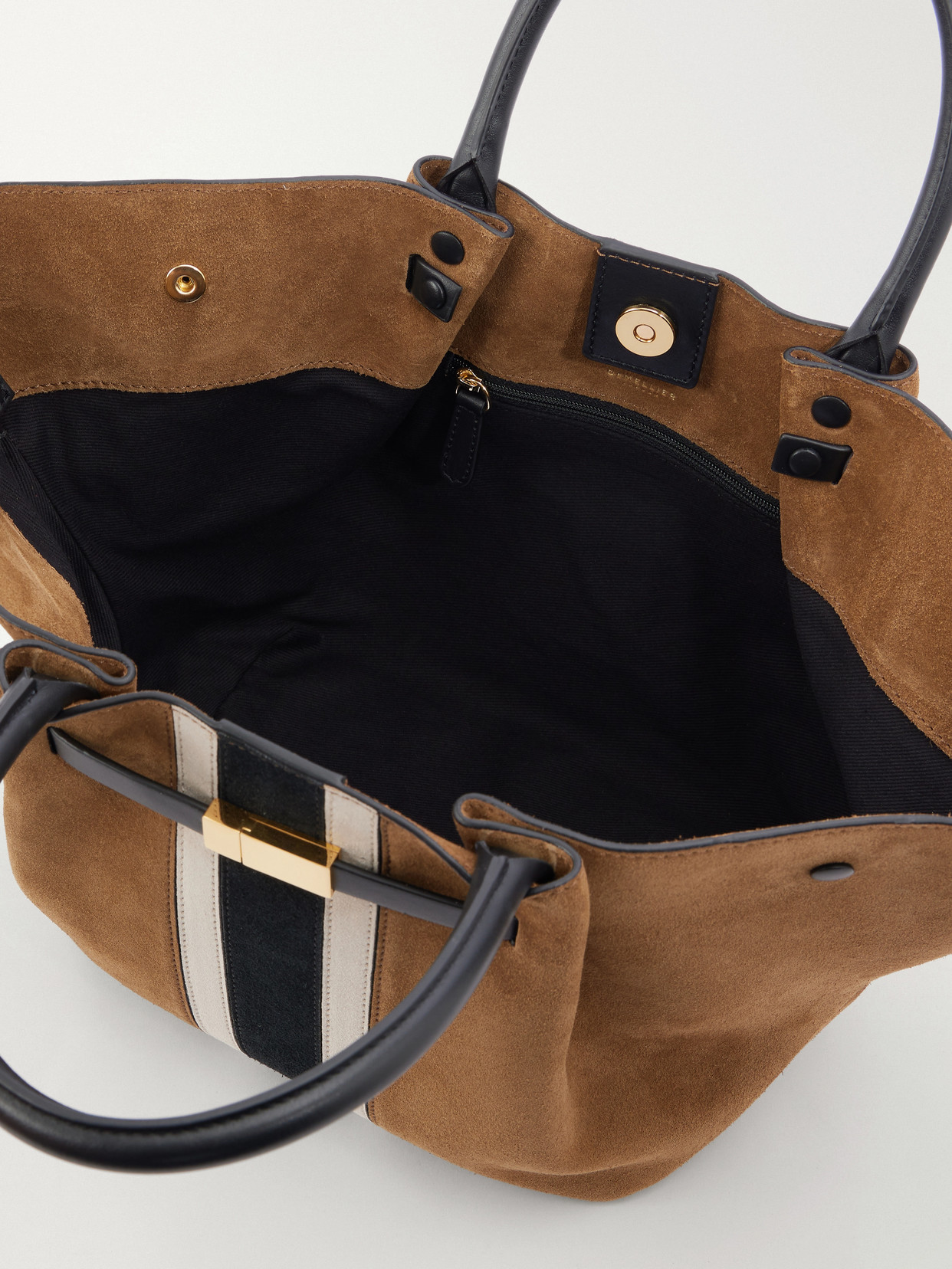 The New York Midi Leather-Trimmed Suede Tote