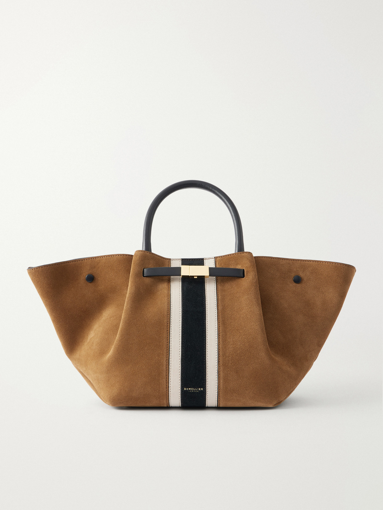 Demellier The New York Midi Leather-trimmed Suede Tote In Brown
