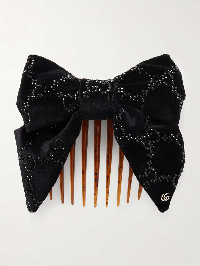 Gucci Crystal-embellished Cotton-blend Velvet Hair Clip