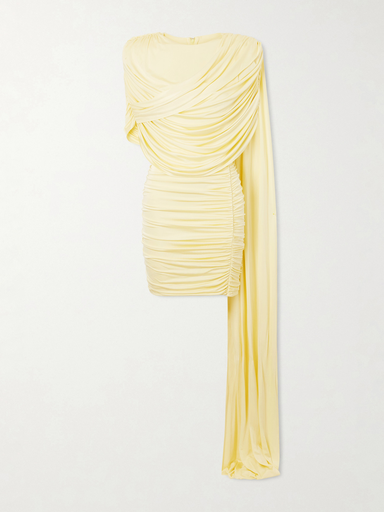 The New Arrivals Ilkyaz Ozel Khara Scarf-detailed Draped Jersey Mini Dress In Yellow