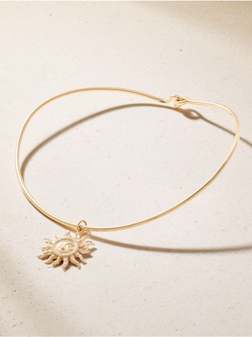 Marlo Laz El Sol 14-karat Gold Diamond Pendant Necklace