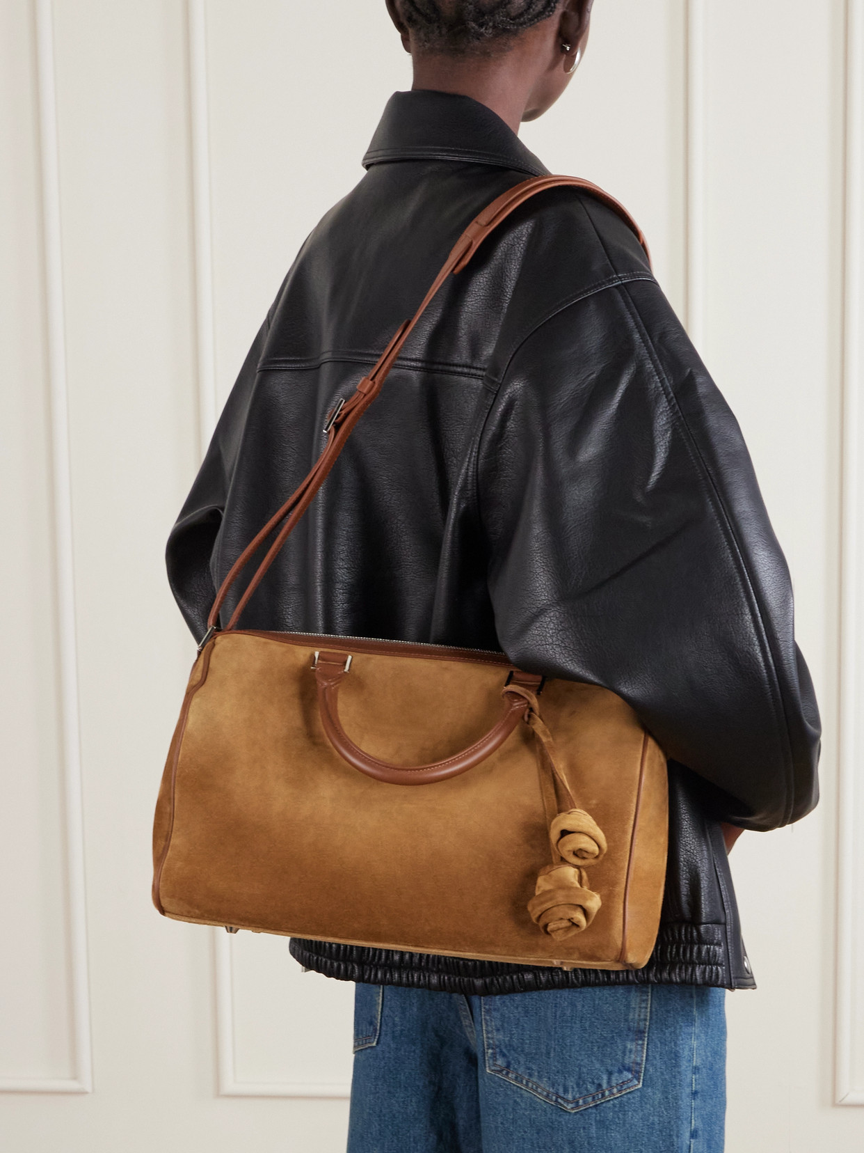 Magda Butrym Varsovia Embellished Leather-trimmed Suede Tote In Brown