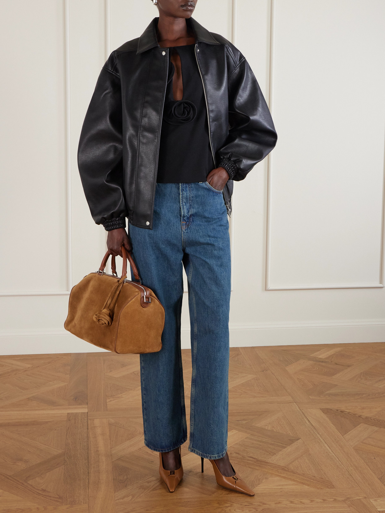 Magda Butrym Varsovia Embellished Leather-trimmed Suede Tote In Brown