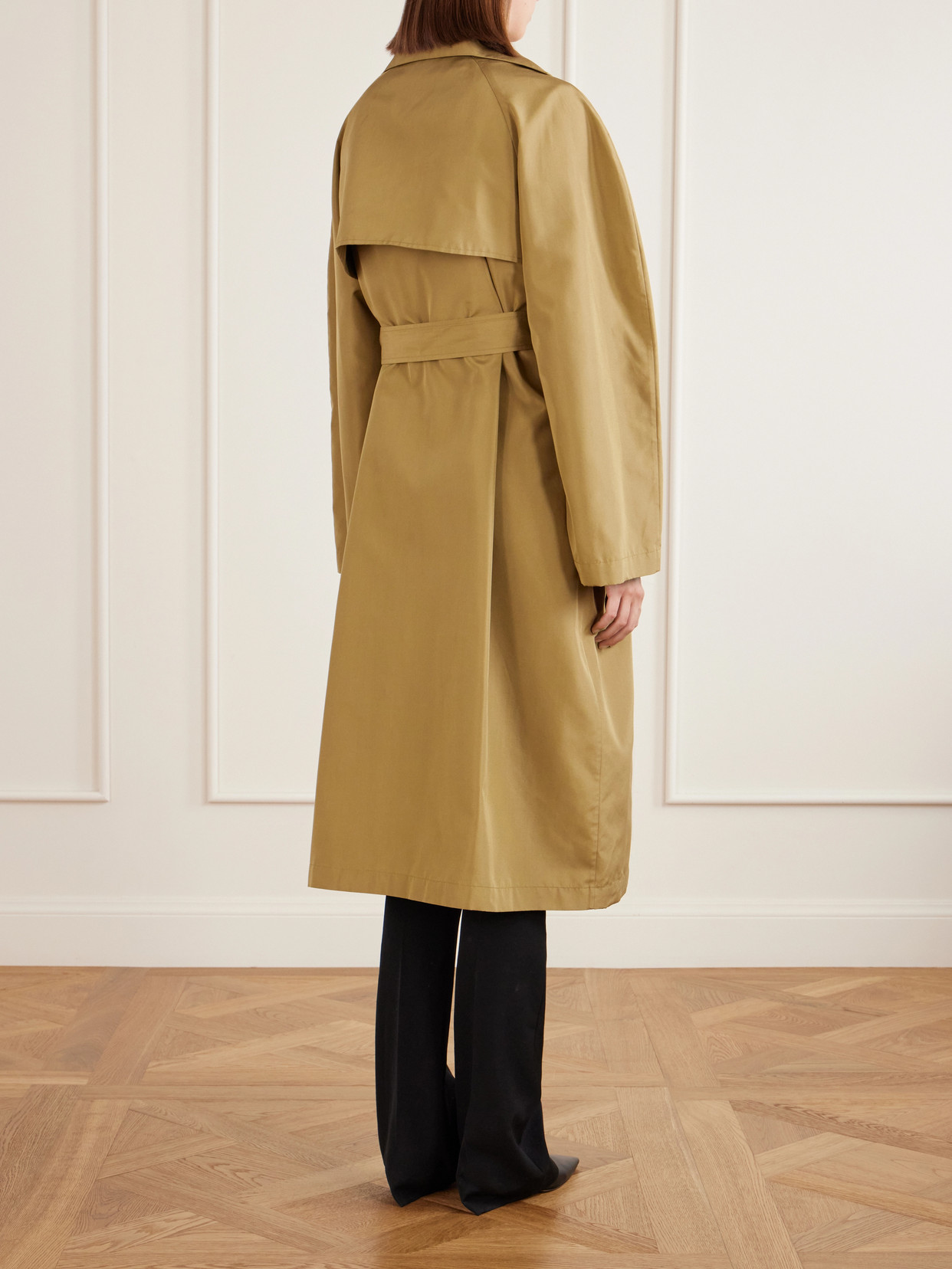Amapola Belted Silk-Faille Long Coat