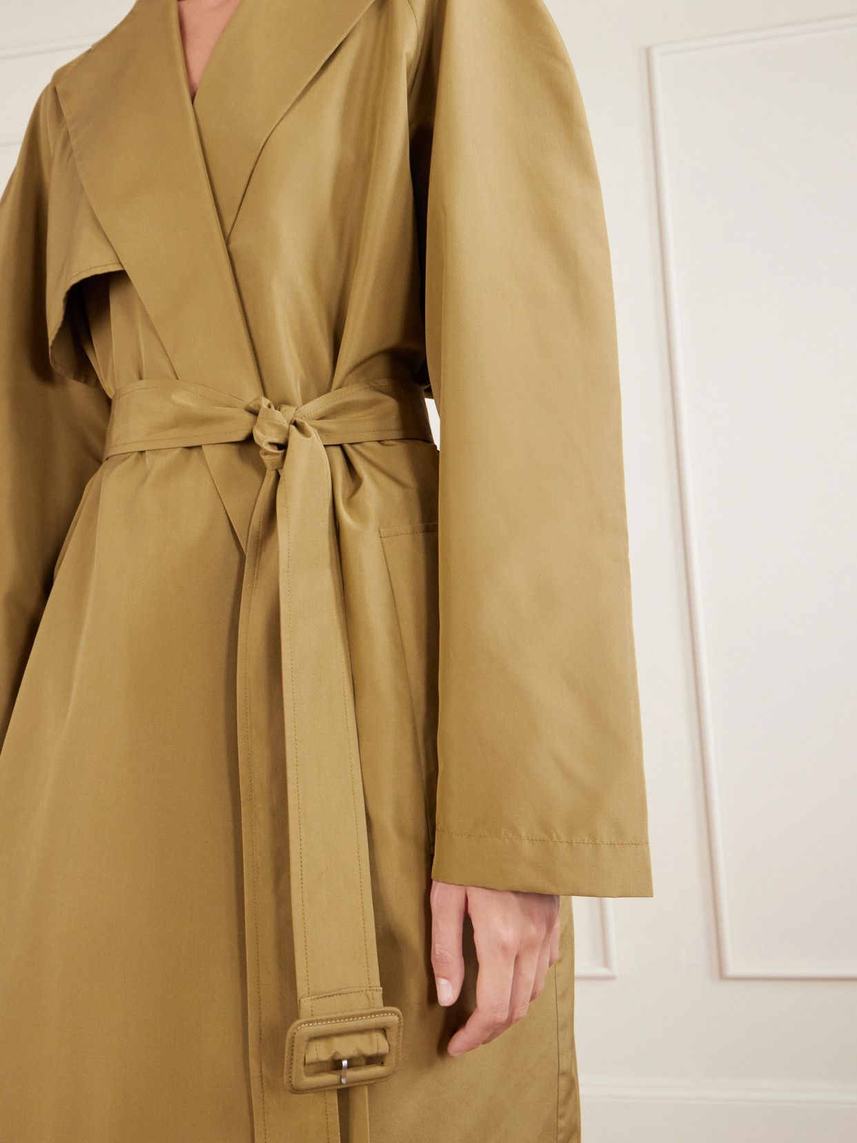 Amapola Belted Silk-Faille Long Coat