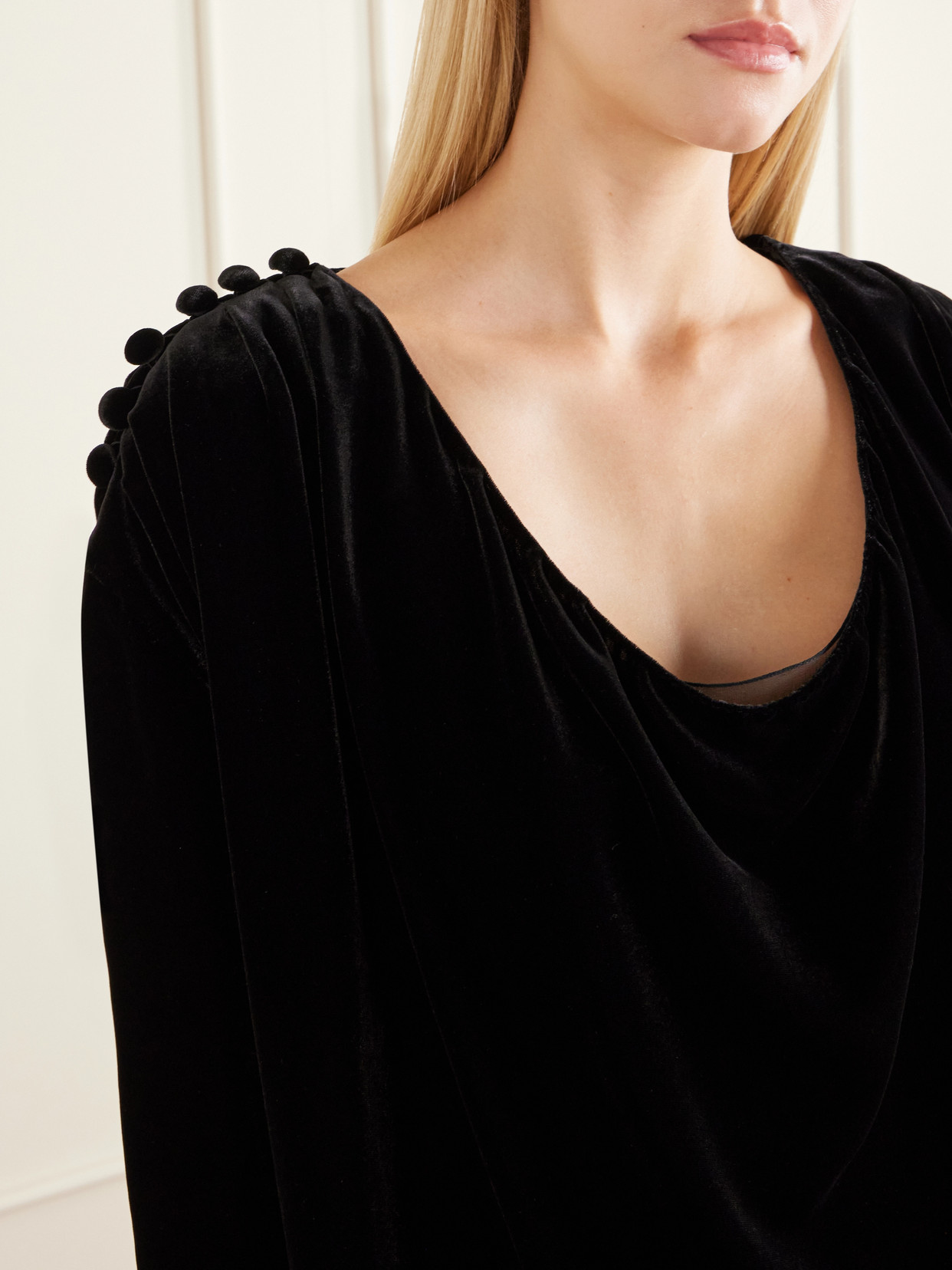 Esteban Ruched Button-Embellished Velvet Top