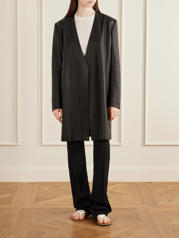 The Row Clarisa leather knee-length coat