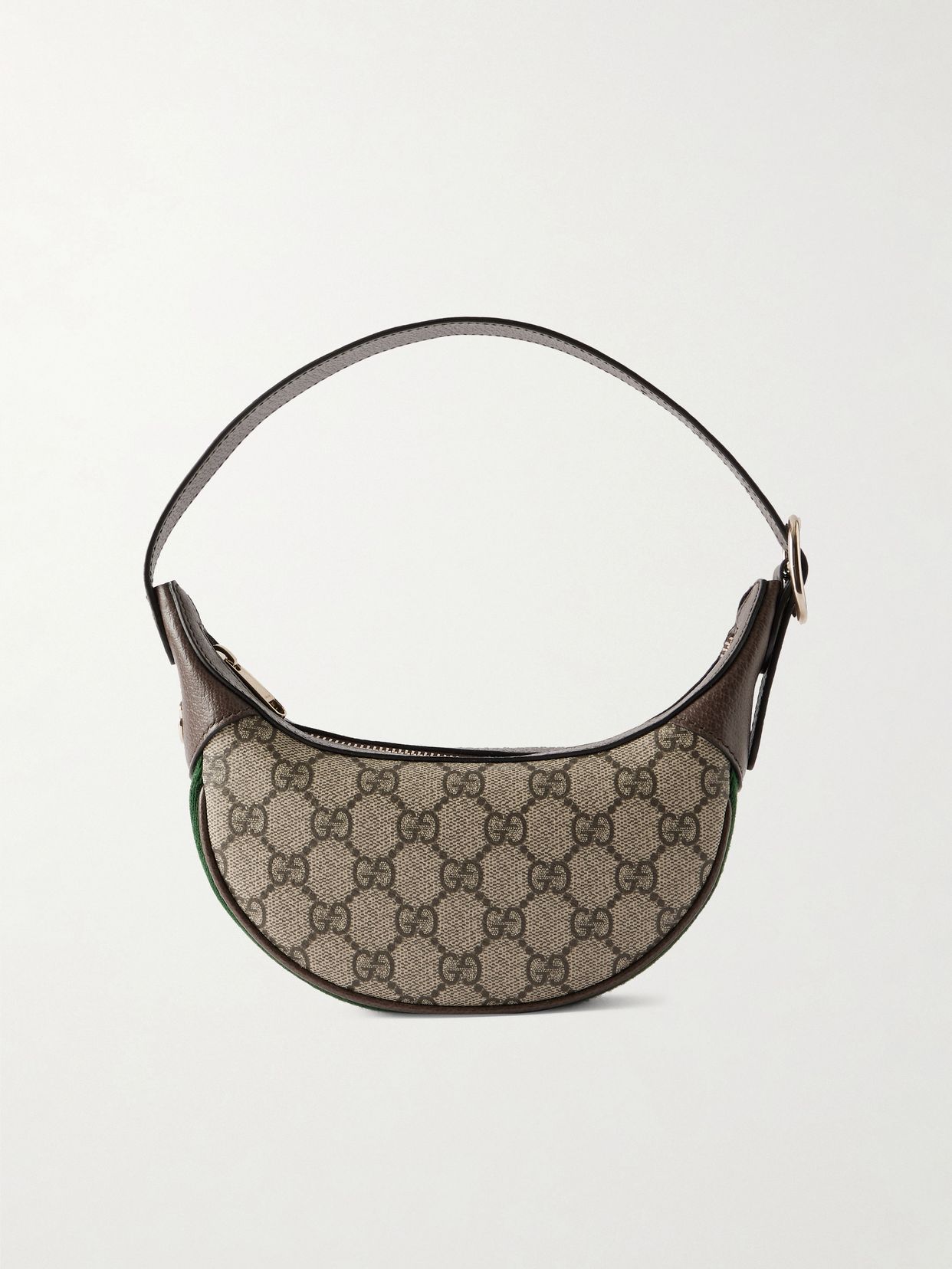 Ophidia mini webbing-trimmed textured-leather and printed coated-canvas shoulder bag