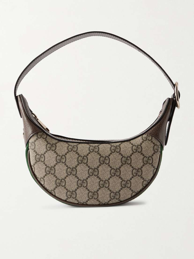 Gucci Ophidia Mini Webbing-trimmed Textured-leather And Printed Coated-canvas Shoulder Bag