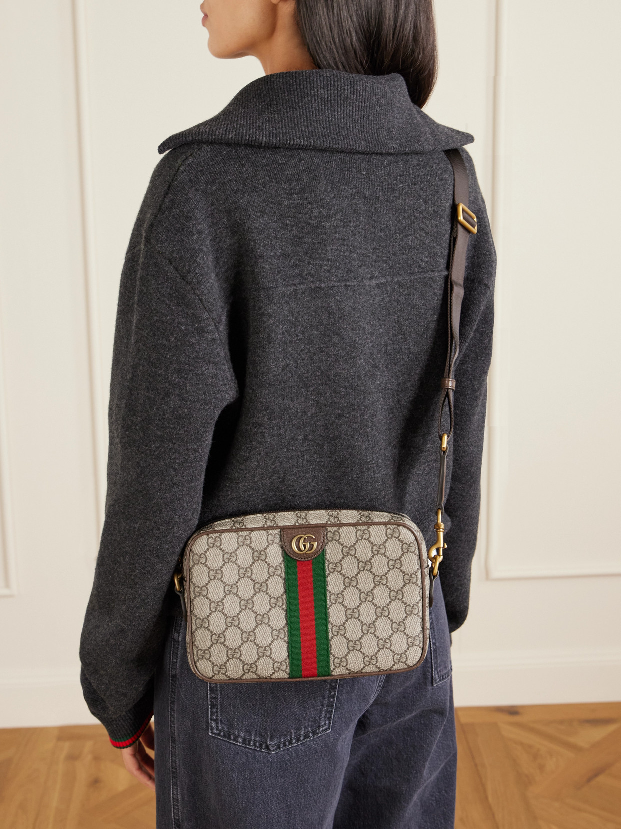 Ophidia Leather-Trimmed Coated Canvas-Jacquard Shoulder Bag