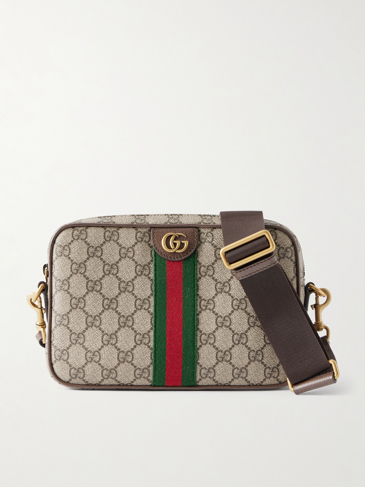 Ophidia Leather-Trimmed Coated Canvas-Jacquard Shoulder Bag