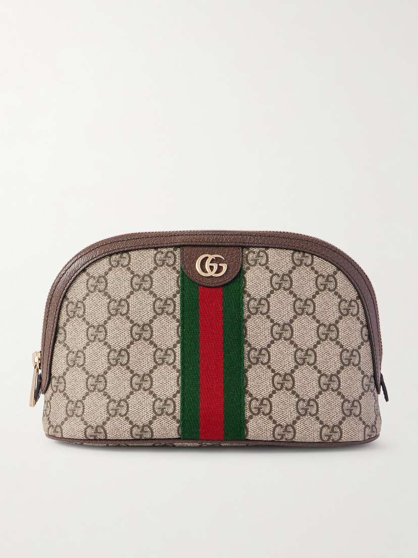 Gucci Ophidia Webbing And Leather-trimmed Coated Canvas Cosmetics Case