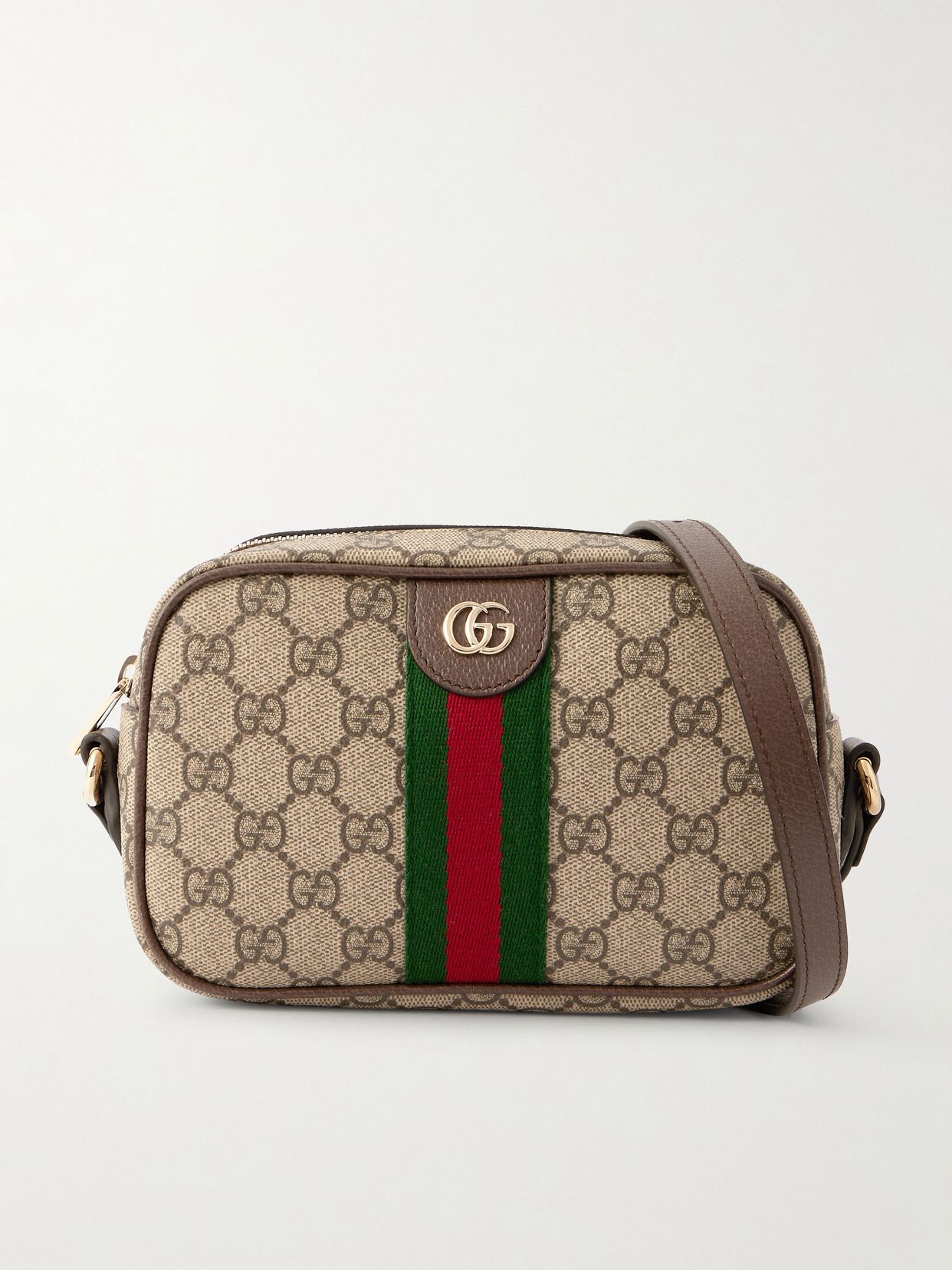 Ophidia mini leather-trimmed coated canvas-jacquard shoulder bag
