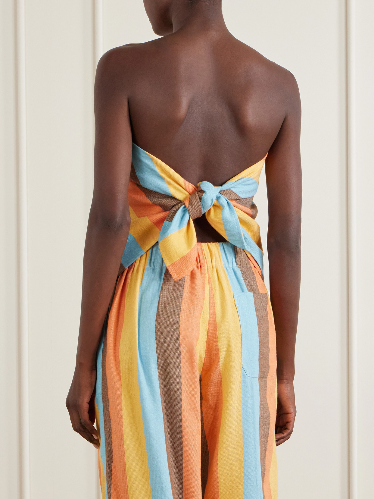 The Triangle Strapless Striped Cotton-Blend Top