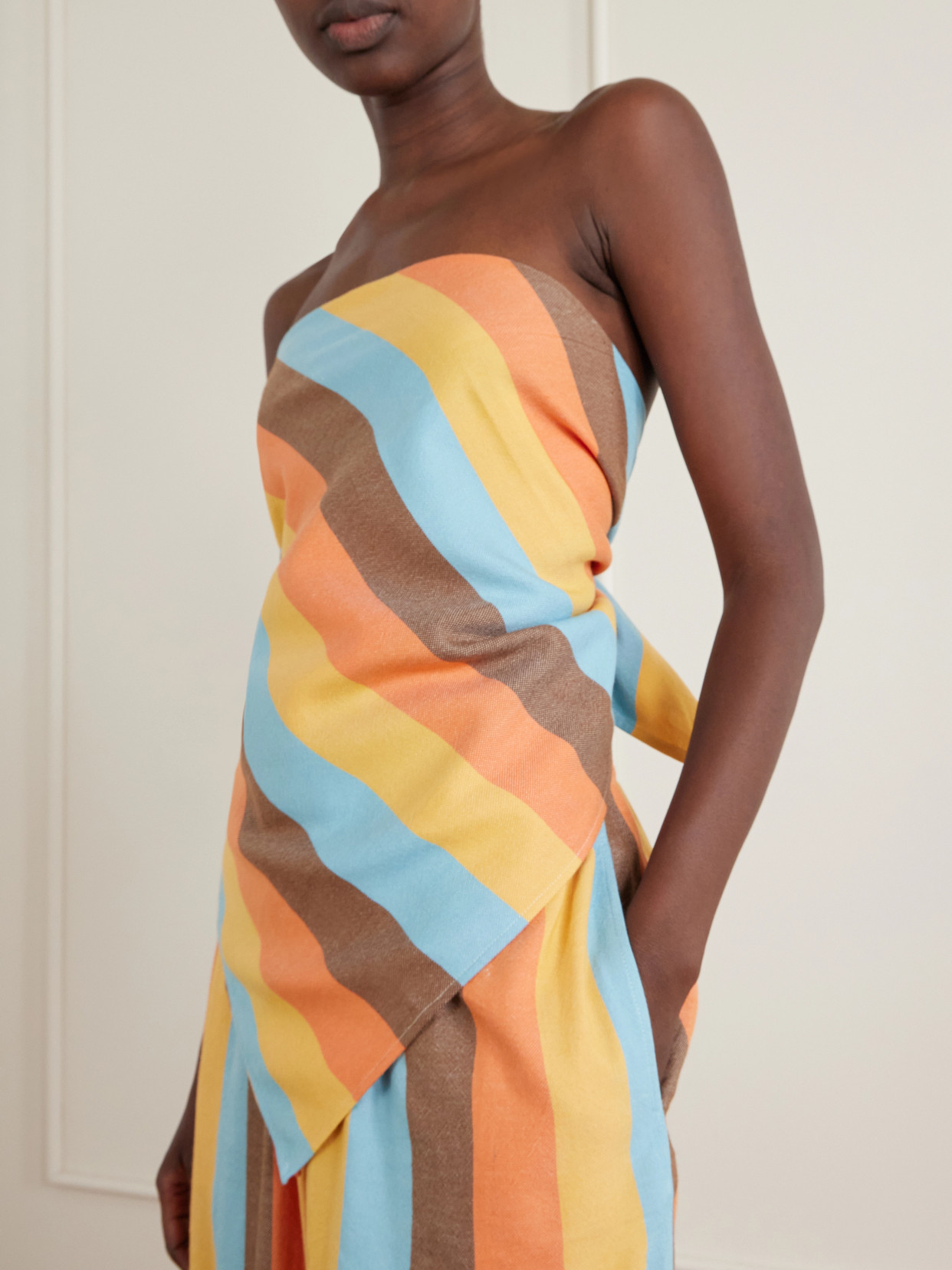 The Triangle Strapless Striped Cotton-Blend Top