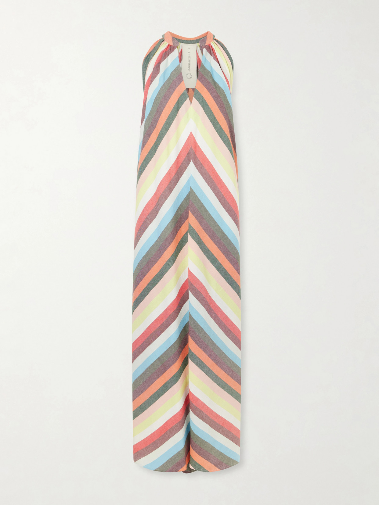 Marrakshi Life Striped Cotton Halterneck Maxi Dress In Multi