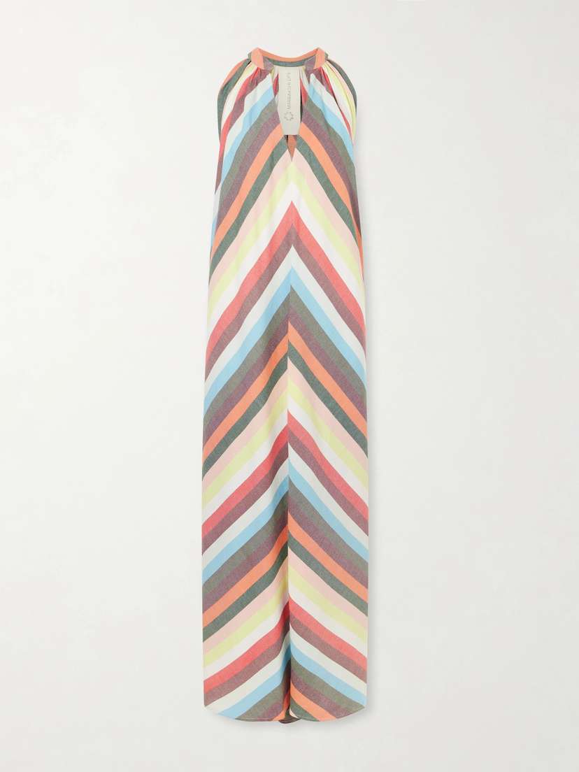 Marrakshi Life Striped Cotton Halterneck Maxi Dress