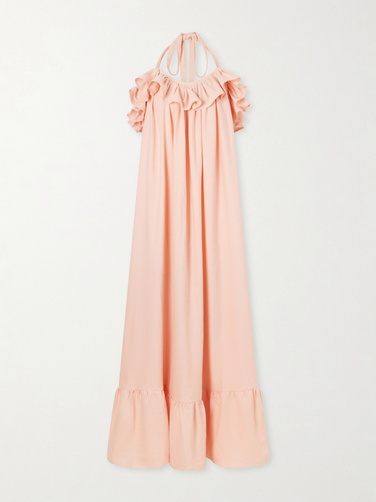 Marrakshi Life Ruffled Striped Cotton Maxi Dress In Pink