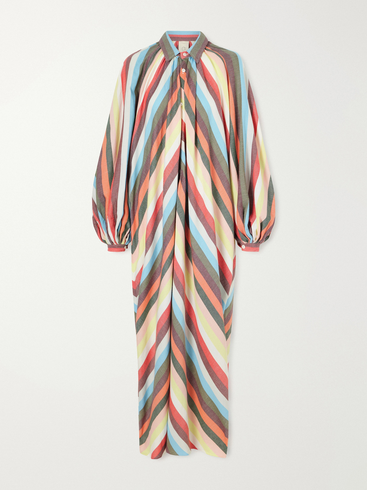 Marrakshi Life The Balloon Sleeve Touareg Striped Cotton Maxi Dress In Multi