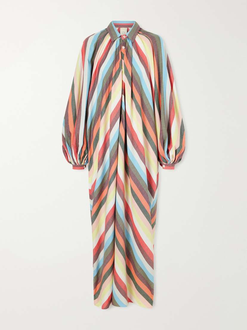 Marrakshi Life The Balloon Sleeve Touareg Striped Cotton Maxi Dress